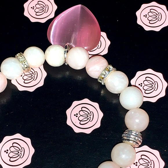 🪬2/$25🪬 Natural Pink Opal 8mm Stone with Pink Opal Charm Stretch Bracelet - Picture 7 of 16